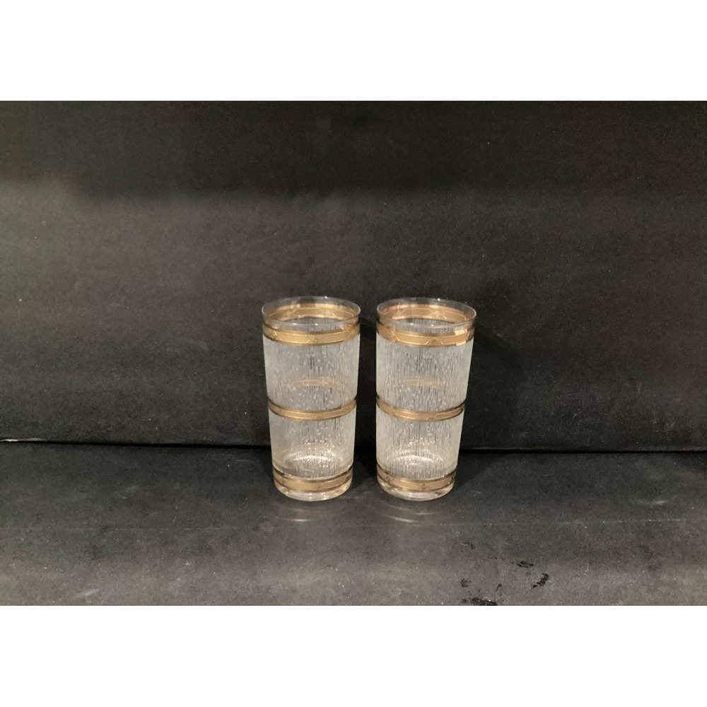 Vintage MCM Barware Culver‎ 22K Gold Icicle 5.5 in Highball Glass ~ Set of 2